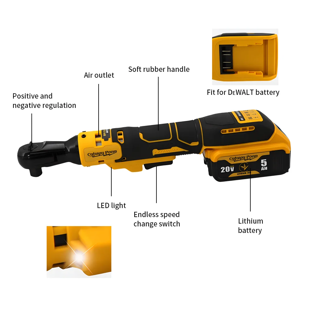 Catalap Poem 512electric ratchet wrench 20v lithium battery brushless cordless impact wrench 95N.m High torque rechargeable tool