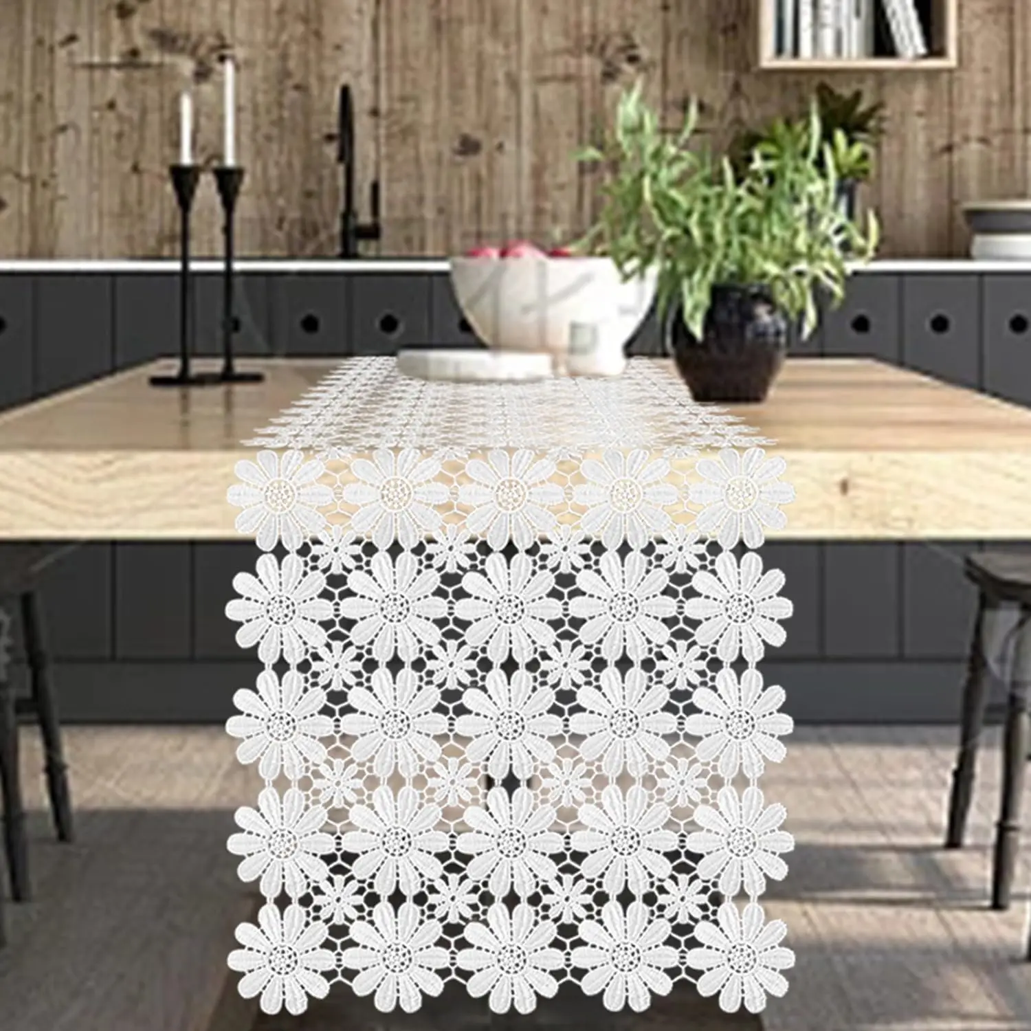 

Macrame Table Runner Boho Wedding Decor, White Crochet Doilies Dresser Scarf Lace Farmhouse Table Runner for Home Party Dining