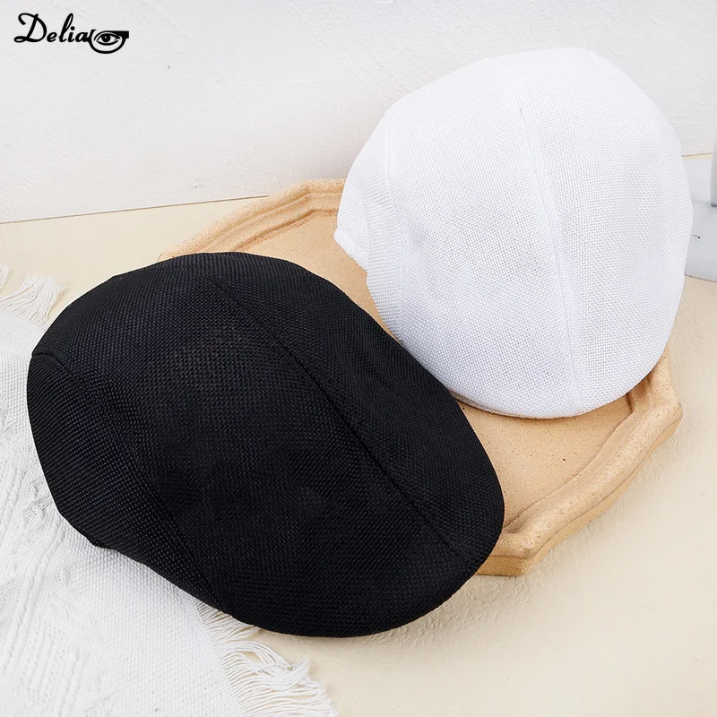 Men Summer Breathable Berets Soft Cotton and linen Hat Windproof Street Newsboy Beret Hat Retro England Hats Peaked Painter Caps