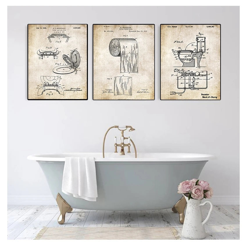 Paper Patent Poster Vintage Canvas Print Wall Art Picture Painting Modern Bathroom Decoration Industrial style Toothpaste Toilet