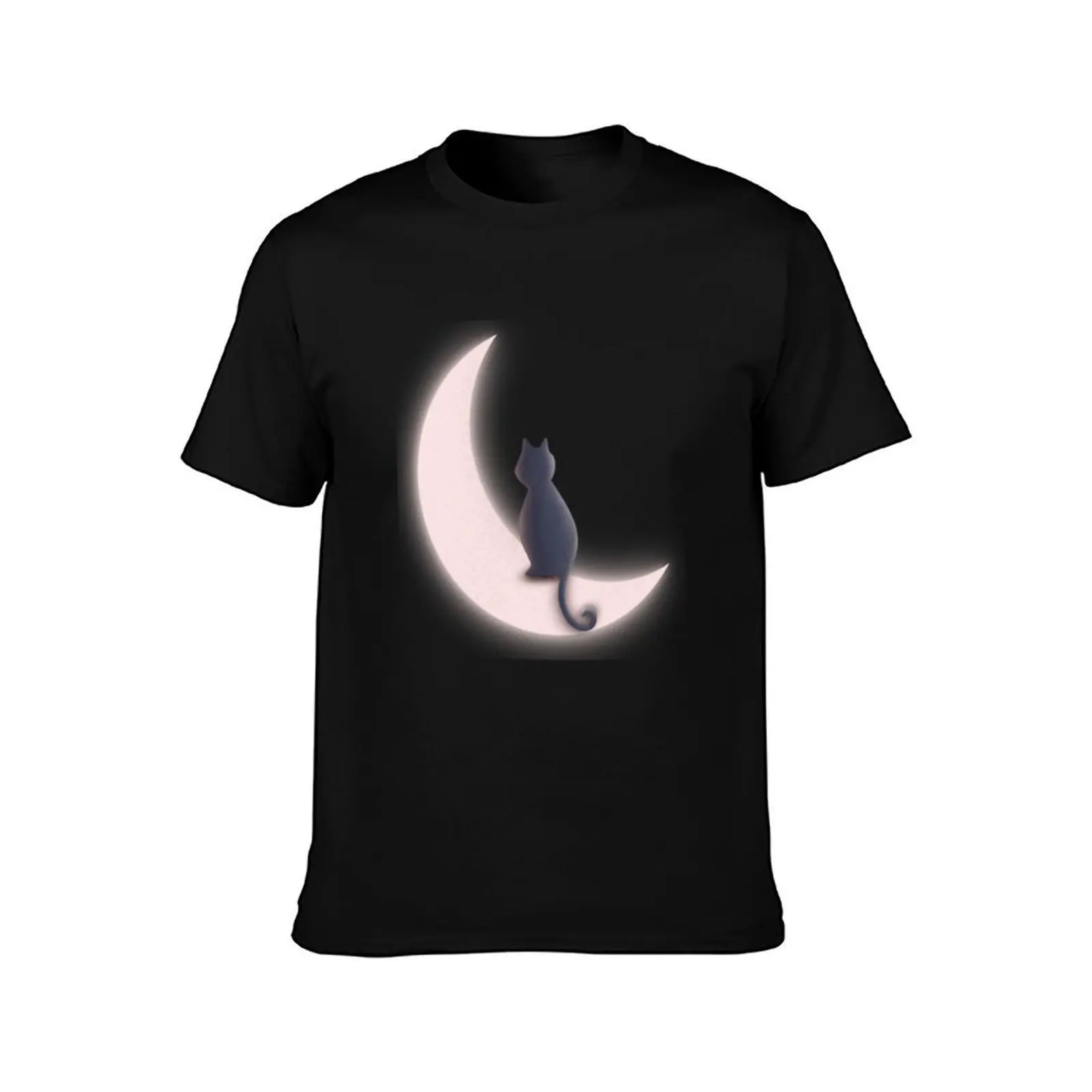Moon And Cat T-Shirt, Summer Casual Cotton Tee, Oversized Streetwear Tops, Vintage Graphic Print, Loose Fit Short Sleeve