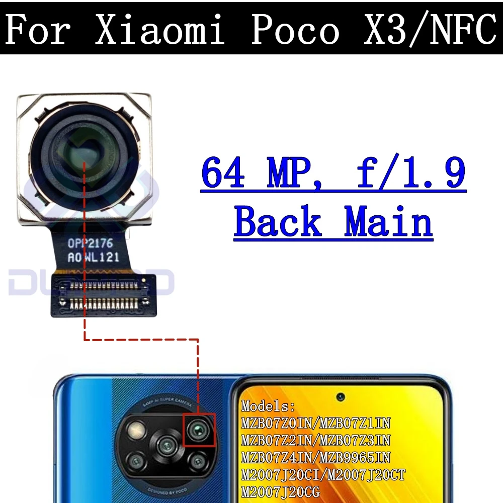 Rear Camera Flex Cable for Xiaomi Poco X3 NFC, Front Selfie, Small Facing Main Back Camera, Glass Lens