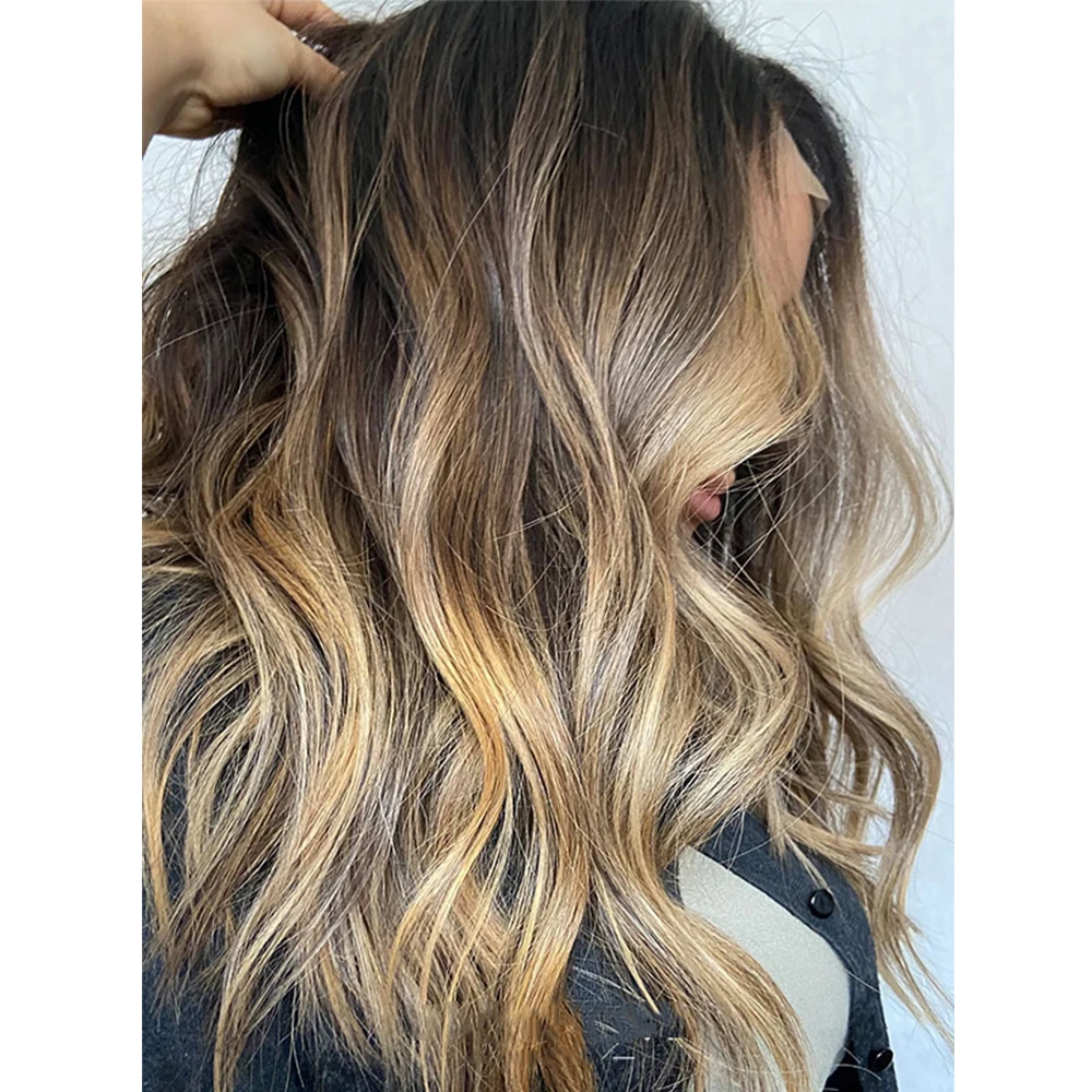 

Длинные волнистые парики с челкой, золотисто-русые, с балаяжем, на кружевной основе, термостойкие, из высококачественного синтетического материала Futural, для женщин