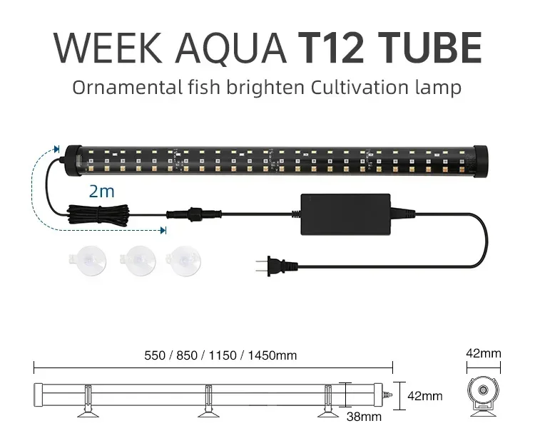 WEEK AQUA T12 Tube Arowana Ornamental Fish Super Red IP68 Submersible APP Smart Aquarium Light for FishTank