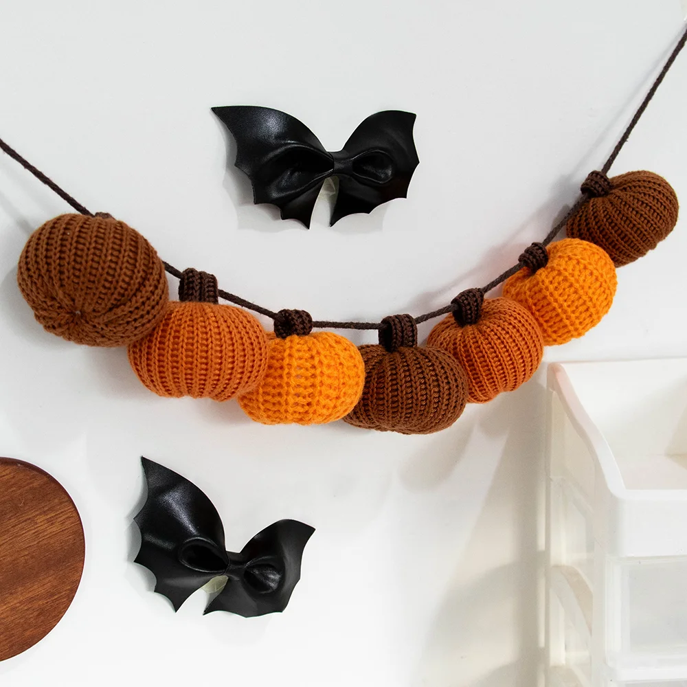 Knit Pumpkin Garland for Mantel Bookshelf Wall Hanging Little Pumpkin Baby Shower Decor Autumn Thanksgiving Accessory Cozy Gifts