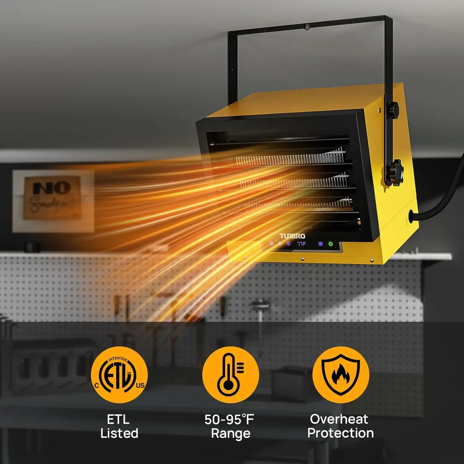 TURBRO-Aquecedor elétrico na garagem, Hard Wired teto montado, Shop Aquecedor, Controle remoto, Proteção contra superaquecimento, Thermost, 240V, 7500 W