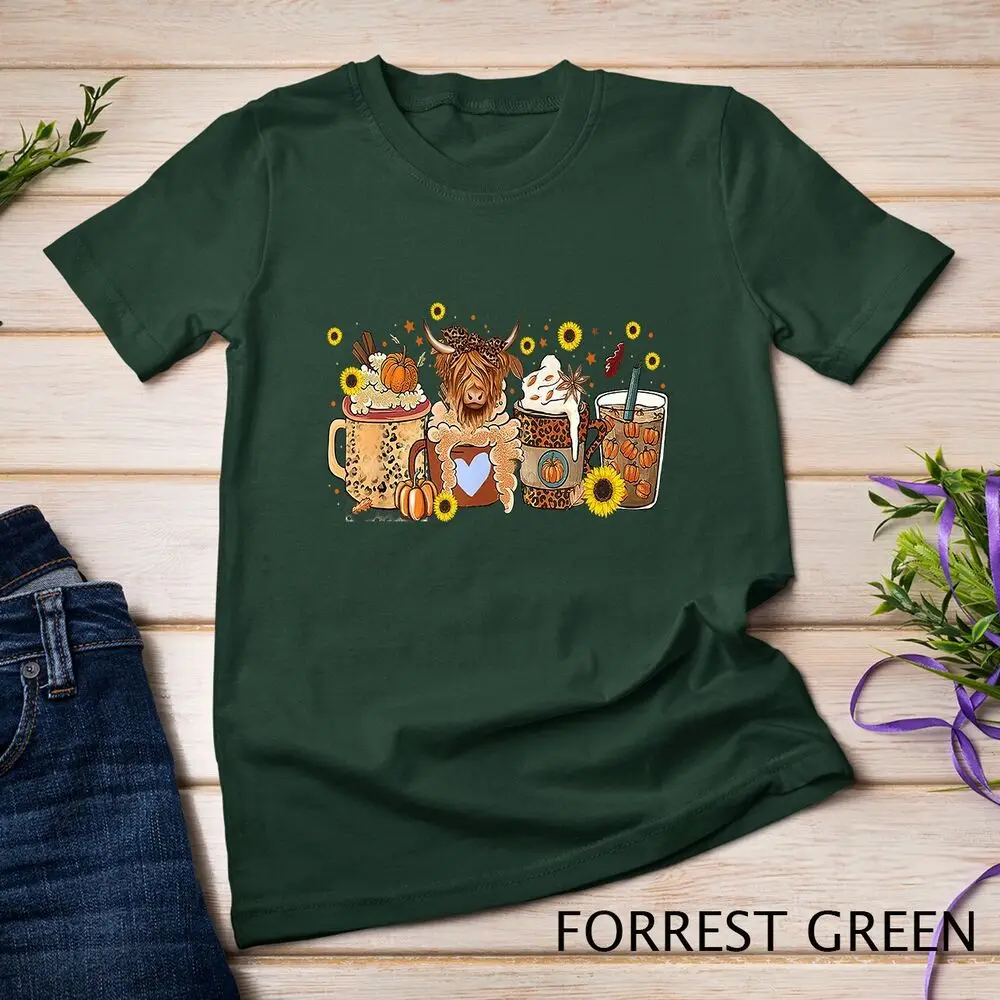 Scottish Highland Cow Sunflower Fall Vibes Coffee Lover Unisex T-shirt