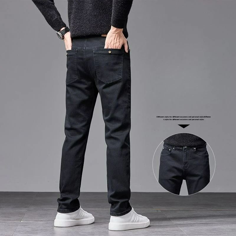 Осень-зима, деловые мужские удобные джинсы, повседневные прямые эластичные утягивающие хлопковые эластичные рабочие джинсовые брюки, модные универсальные