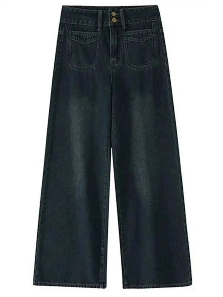 جينز نسائي سميك من Retroplush بتصميم خريفي وشتوي بخصر عالٍ للتخسيس بنمط كسول مستقيم الساق على الأرض