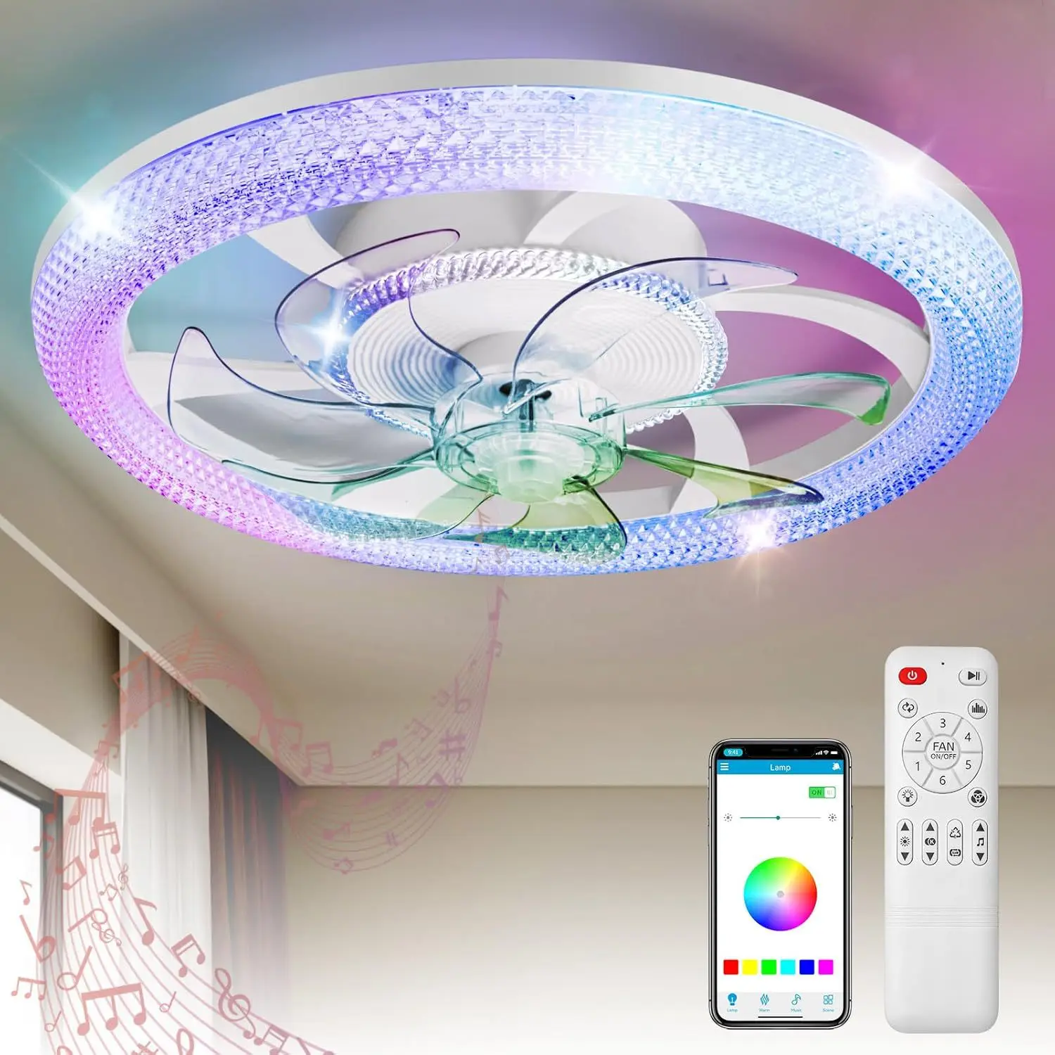 Ventilador de techo LED moderno 42W 48CM con luz inteligente Bluetooth 220V 110V ventilador de techo con Control remoto para baño dormitorio para uso doméstico