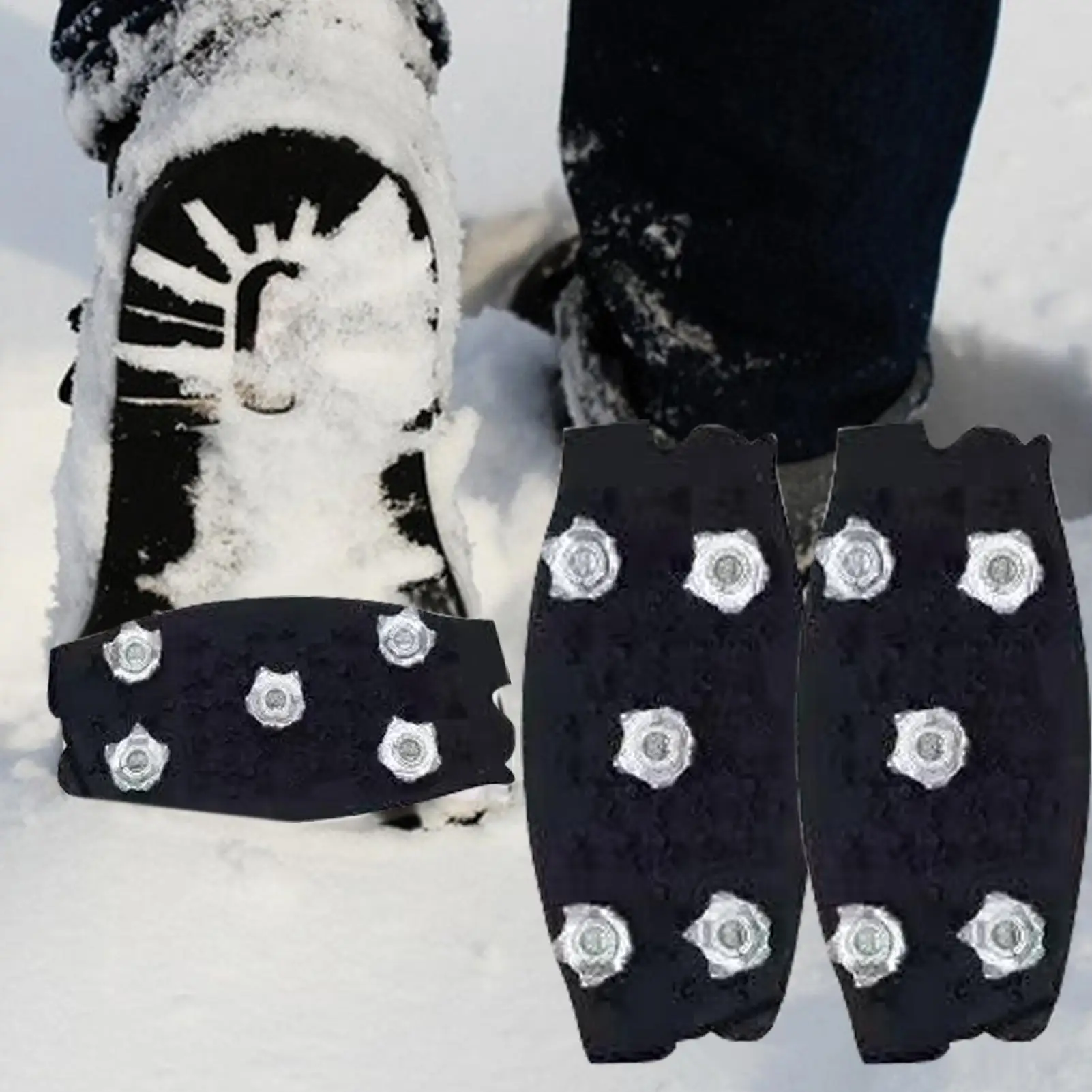Eisgriffe für Schuhe, 5-Zahn-Schuhe, Steigeisen, Gehen, Eis-Traktionsstollen zum Wandern, Klettern, Gehen, Skifahren, Camping, Reisen