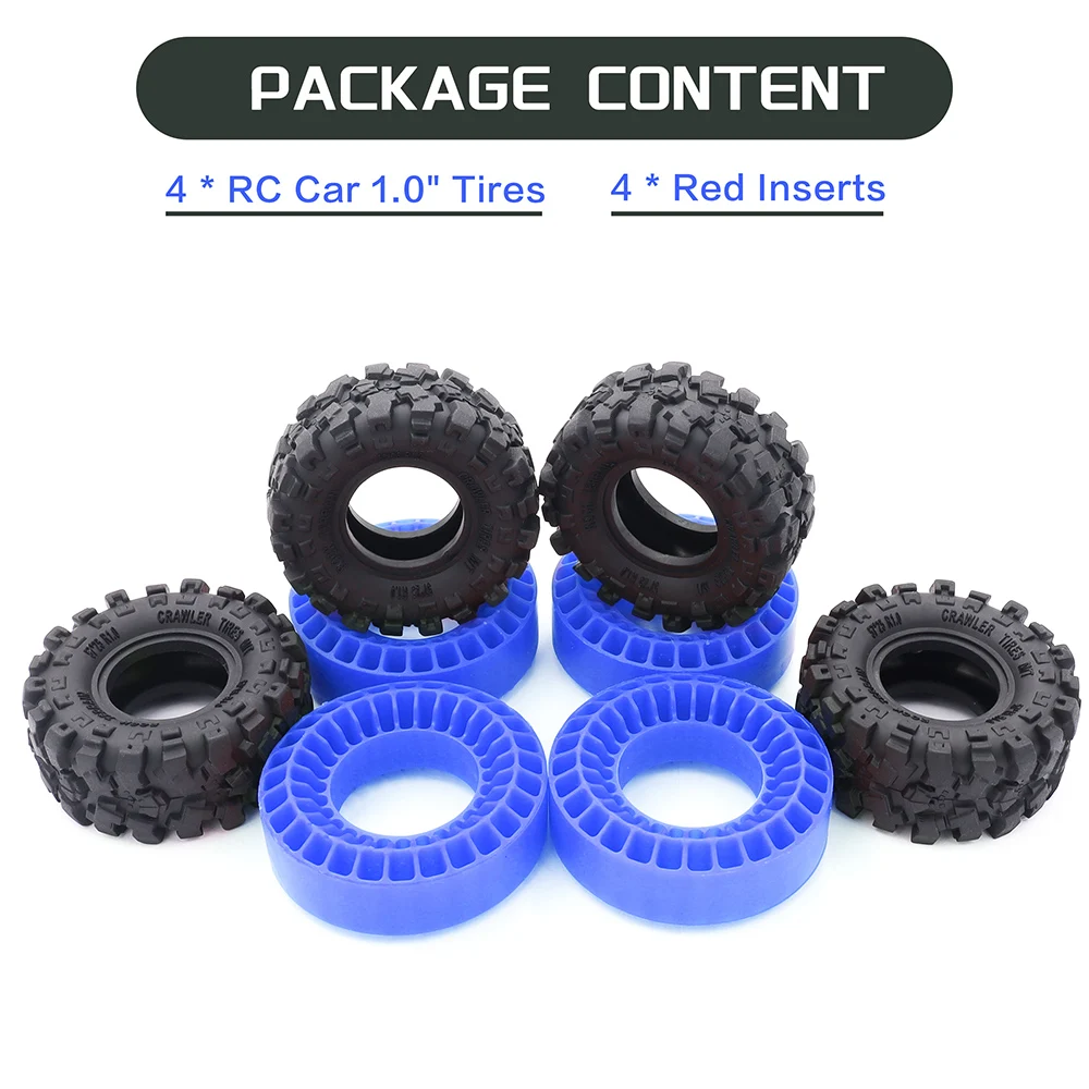 Neumático RAFLOT súper suave de 1,0 pulgadas, neumático de pantano fangoso de 57x25mm con inserciones de goma de silicona azul para coche TRX4M SCX24 1/18 1/24 RC