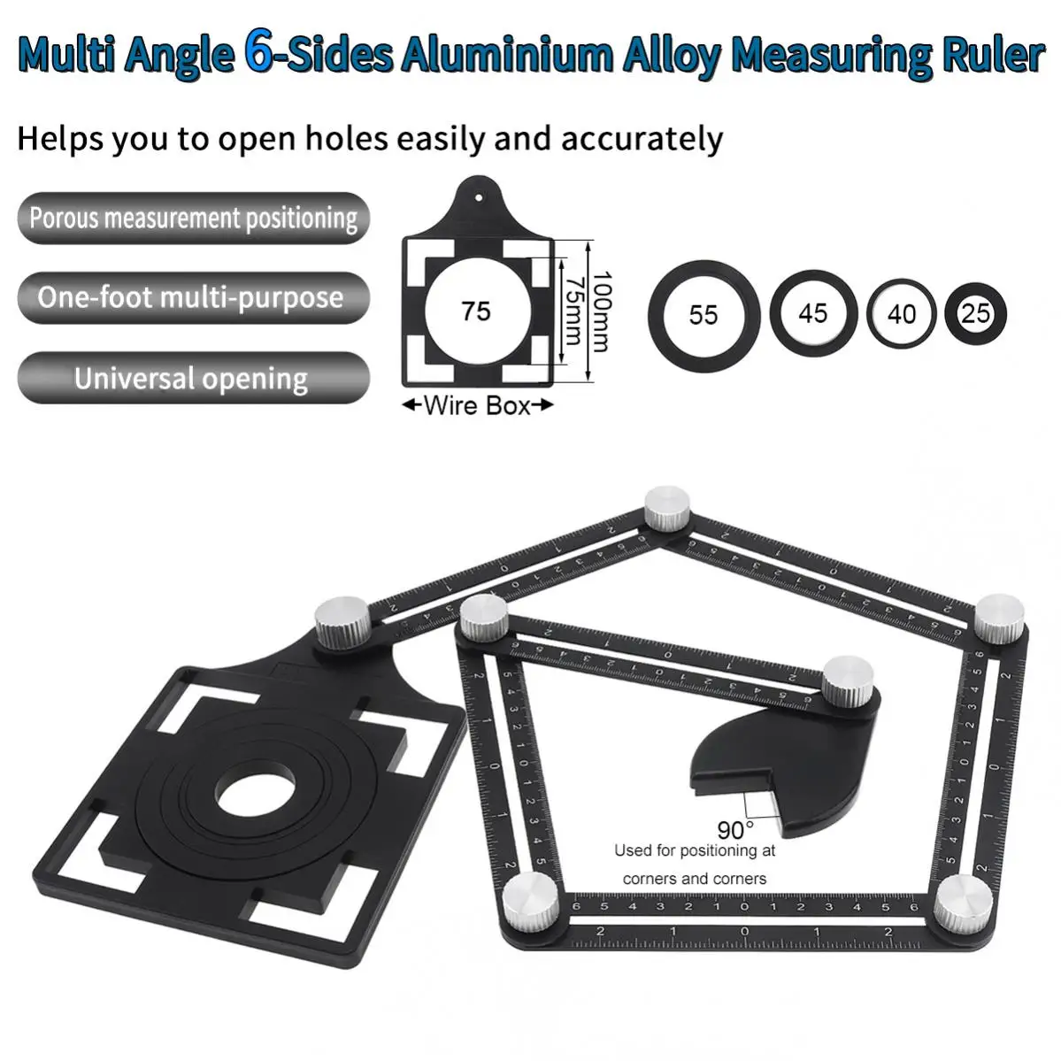 Aluminium Alloy Multi Angle Ruler Finder Measuring Ruler Tiles Drill Guide Template Tool Hole Locator for Copying Marking Corner