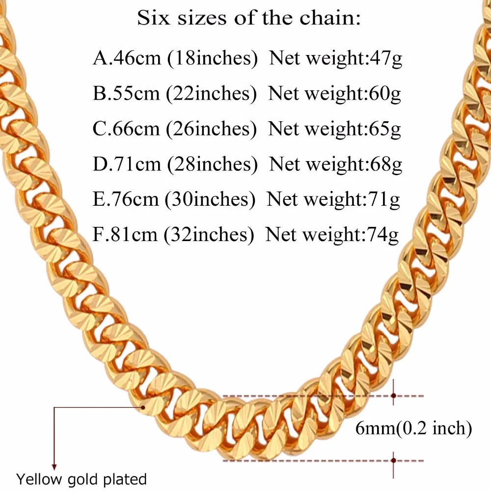 U7 Curb Chain Necklace Hollow Miami Cuban Link Chain For Men Gift 6mm Choker Wholesale Gold Color Hip Hop Jewelry