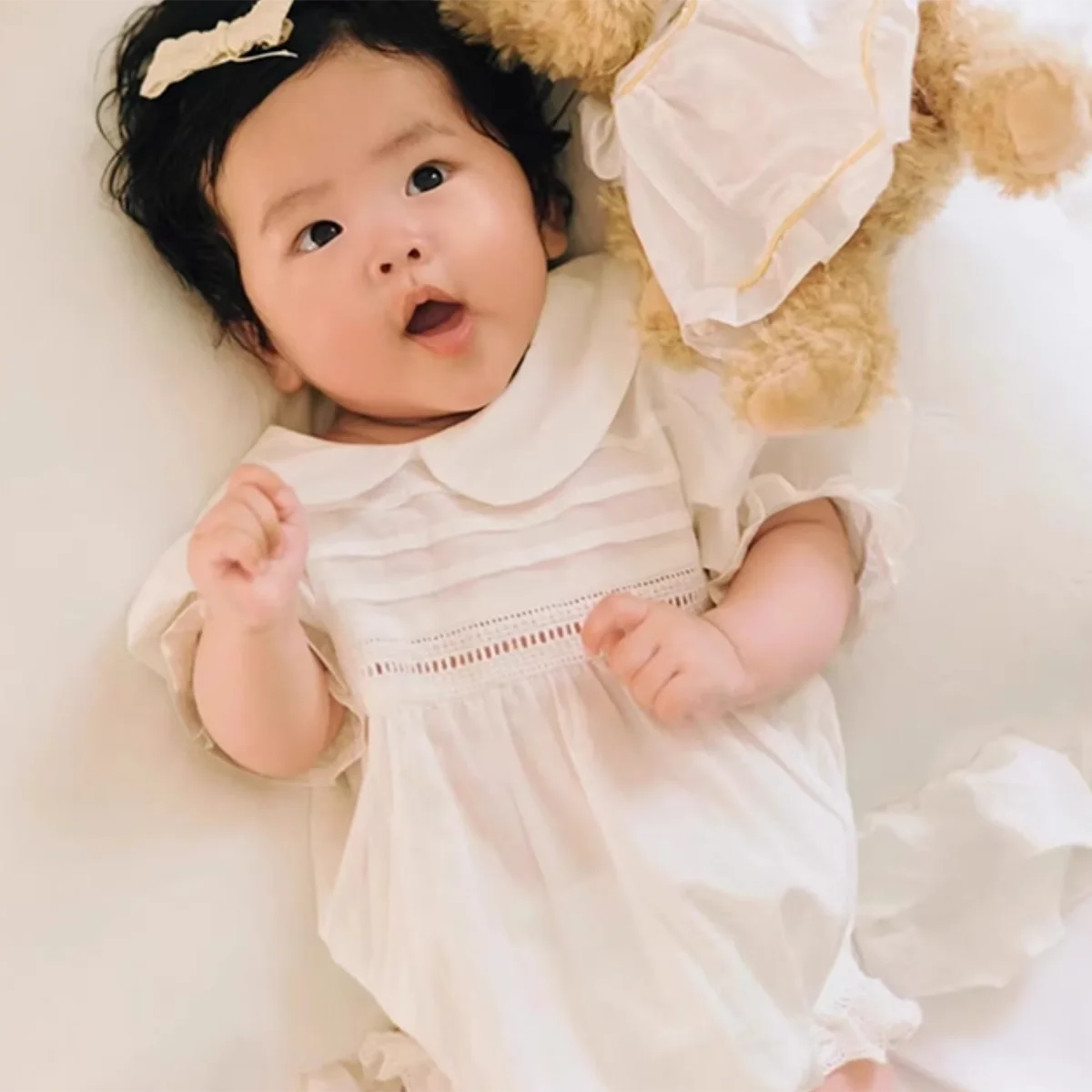 Newborn Baby Girls Rompers Infant Bodysuit Girls Jumpsuits Petal Collar Rompers Infant Baby Girls Short Sleeve Rompers Clothes