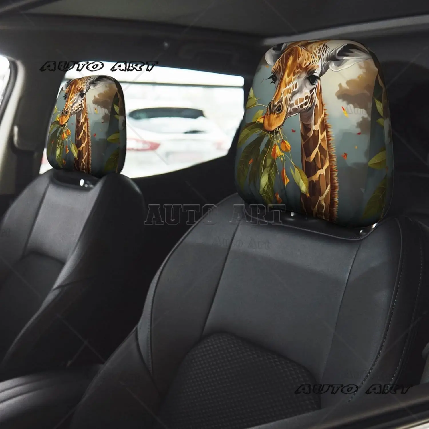 الزرافة الأكل يترك 2 قطعة مسند الرأس سيارة يغطي لينة مقعد السيارة رئيس بقية غطاء حامي العالمي مسند الرأس مكافحة القذرة يغطي