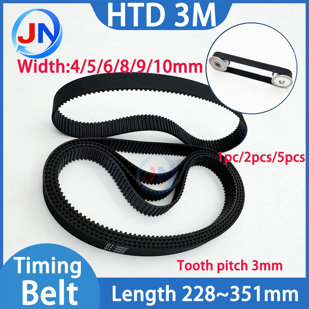 HTD 3M Timing Belt Lp=228 237 240 246 249 258 261 270 285 294 300 330 345 351mm Rubber Closed Loop Belt Width 4 5 6 8 10mm 3M