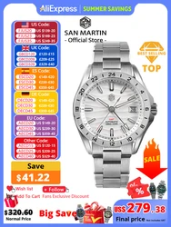 San Martin Nuovo 39mm Desert Texture Luxury Men Business Dress GMT Orologio NH34 Meccanico automatico Impermeabile 100m Luminoso SN0129