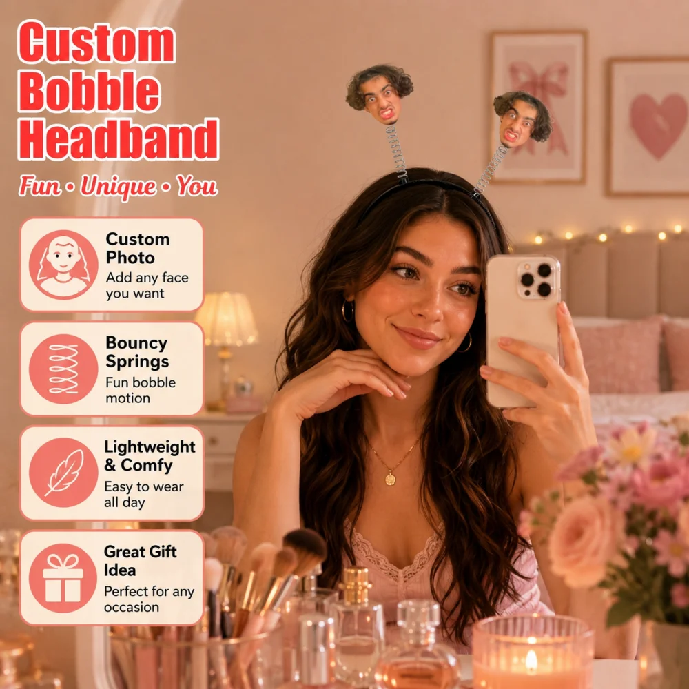 3Pcs/Lot Custom Photo Spring Headband,Personalized Face Print Decor Hair Bopper, Bulk Birthday Bachelorette Party Favor Supplies