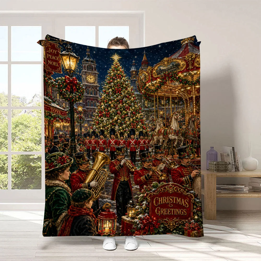 Merry Christmas Flannel Blanket Santa Claus Lovely Snowman Printed Throw Blanket Home Office Heartfelt Gift for Sis Bro Son Dau