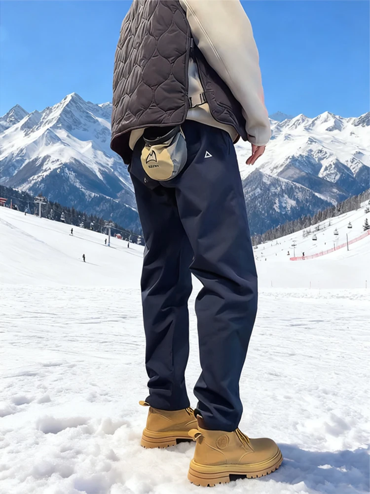 

Men's Fce Lined Soft ell Ski Pants Autumn Winter Windproof Waterproof Warm Tapered Straight Workwear Trousers