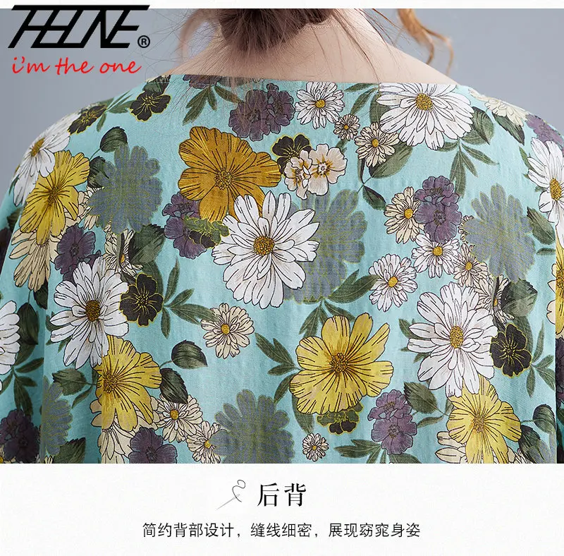 Summer Floral Beach Dress for Women Robe Oversized Loose Long Casual Korean Cotton Woman Ladies Print Dresses Vestido Feminino