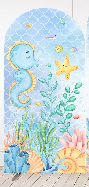 Mehofond Underwater World Arch Backdrop Princess Birthday Party Octopus Seahorse Corals Mermaid Decor Arched Background Cover