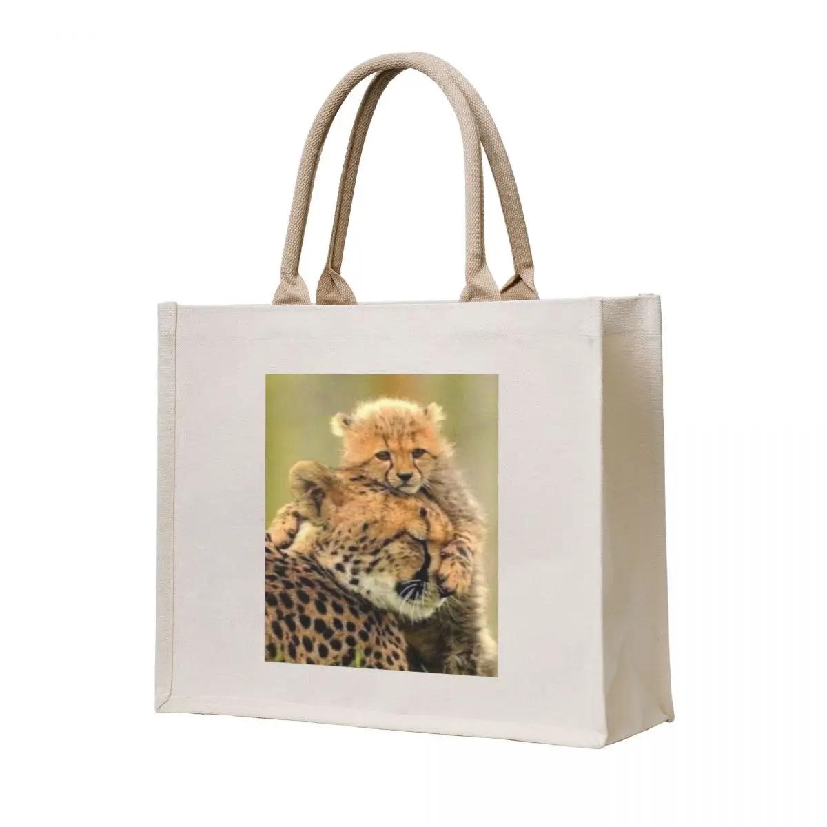 

Sweet Cheetah cub hugging Momma Tote Bag shopping bags foldable Canvas bag for women shopper bag woman
