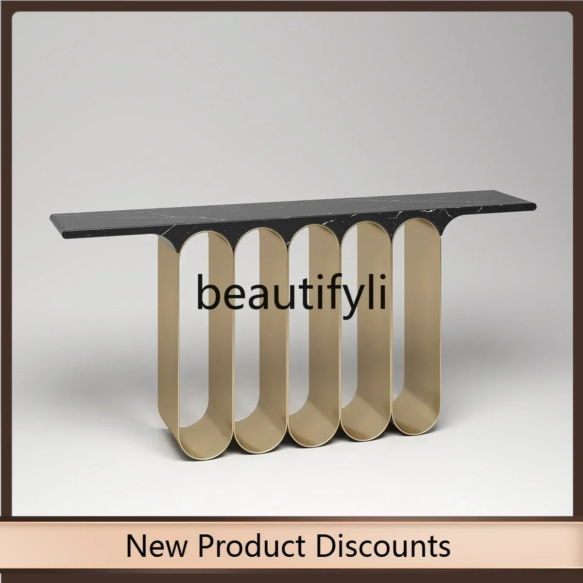 NQ52 Great discounts  Italian light luxury creative practice metal entrance table strip marble sculpture booth