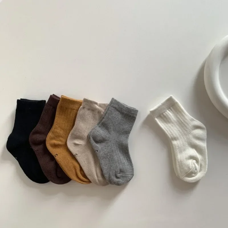 1 Pair Soft Cotton Baby Socks Milk Coffee Solid Color Series for Toddler Boy Girl School Spring Autumn Calf Socks