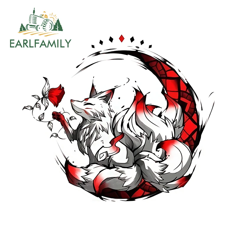 

EARLFAMILY для лисы, красная луна, автомобильные наклейки, креативные солнцезащитные наклейки, простая защита двери автомобиля, бампер, украшение на лобовое стекло