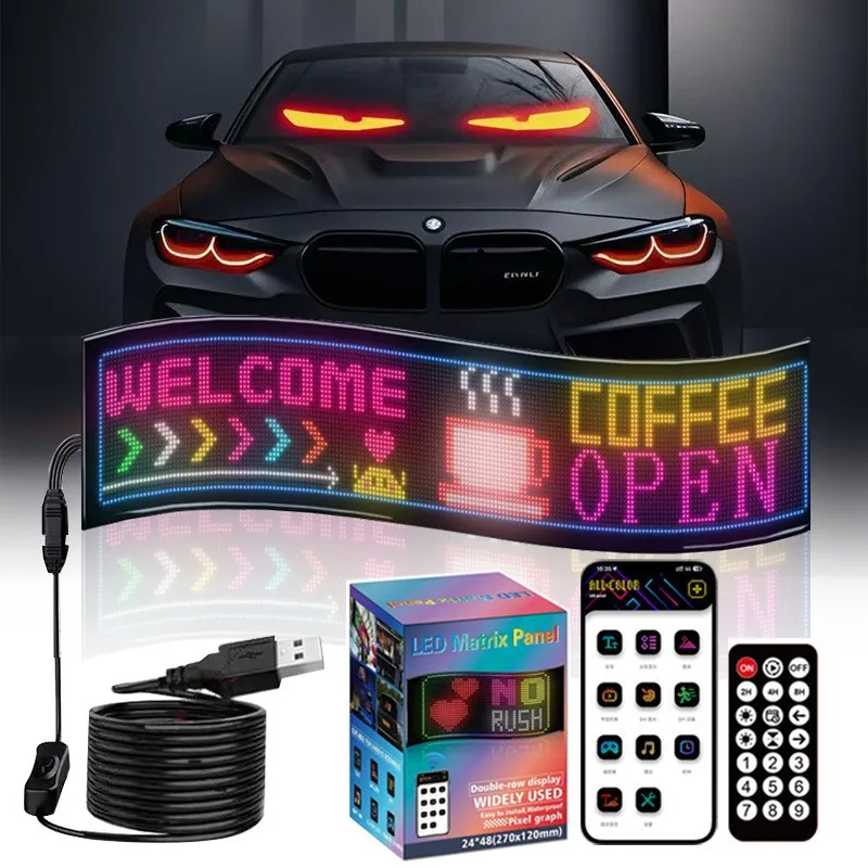 

LED Flexible Screen Billboards APP Control Double Row Scrolling Display Screen Smart Car Truck Evil's Eyes DIY Programmable