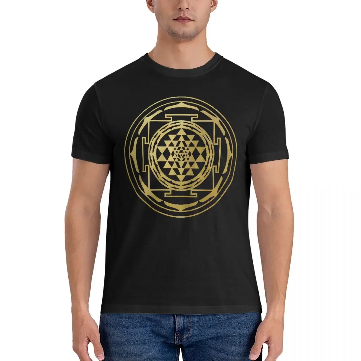 Men's T-Shirts Sri Yantra Sacred Geometry Mandala Healing Protection Amulet Vintage 100% Cotton T Short