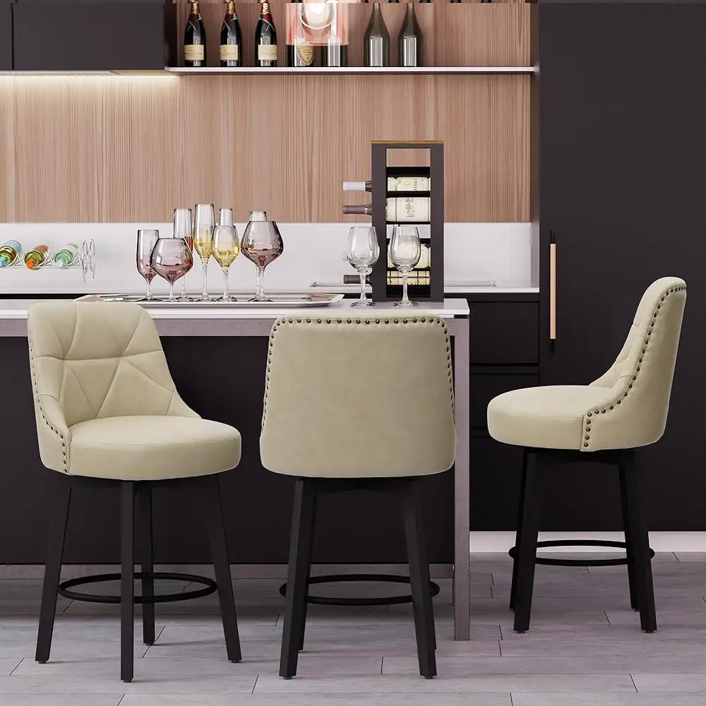 Swivel Bar Stools Set of 2 with Backrest Faux Leather Counter Height Kitchen Island Stool Ergonomic Memory Foam Padding Round