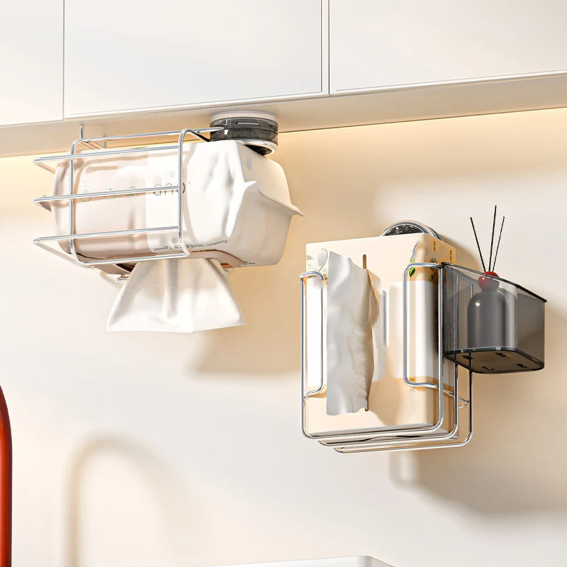 1pc Wall-Mounted Suction Cup Tissue Storage Rack Punch Free Waterproof Face Towel Wet Wipes Holder Bathroom Organizer view 2
