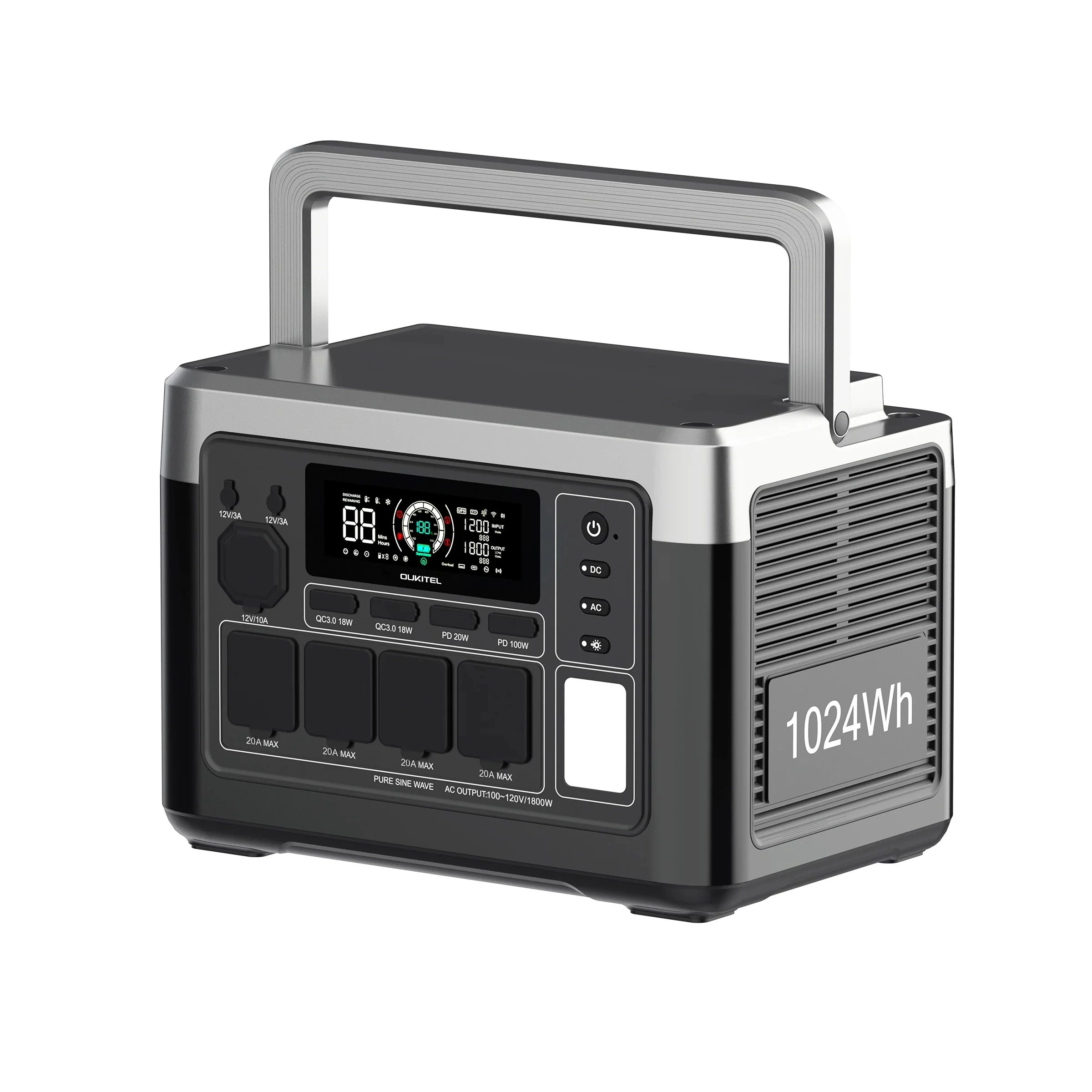 OUKITEL P1000E Plus Tragbare Powerstation 1800W Ausgangsleistung 1024Wh Kapazität LiFePO4 Familien-Outdoor-Camping Notstromversorgung