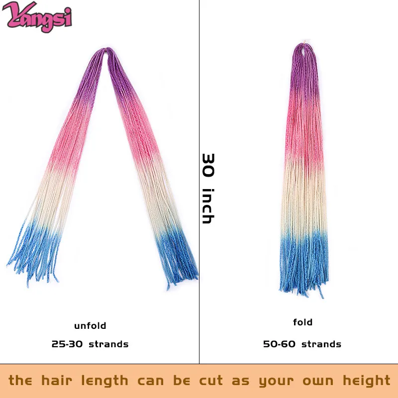 Ombre ZiZi Braiding Hair Extensions Synthetic Colorful Blue Blonde Rainbow Thin Box Braids Straight Hair For Women Full Star