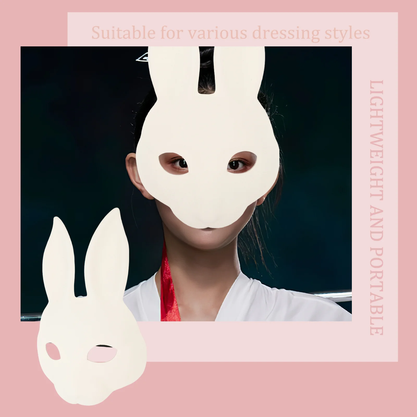 Weiße Hasenmaske, halbes Gesicht, Kaninchen-Kostümzubehör, PU, für Kinder und Erwachsene, Maskerade, Karneval, Halloween, Party, Cosplay