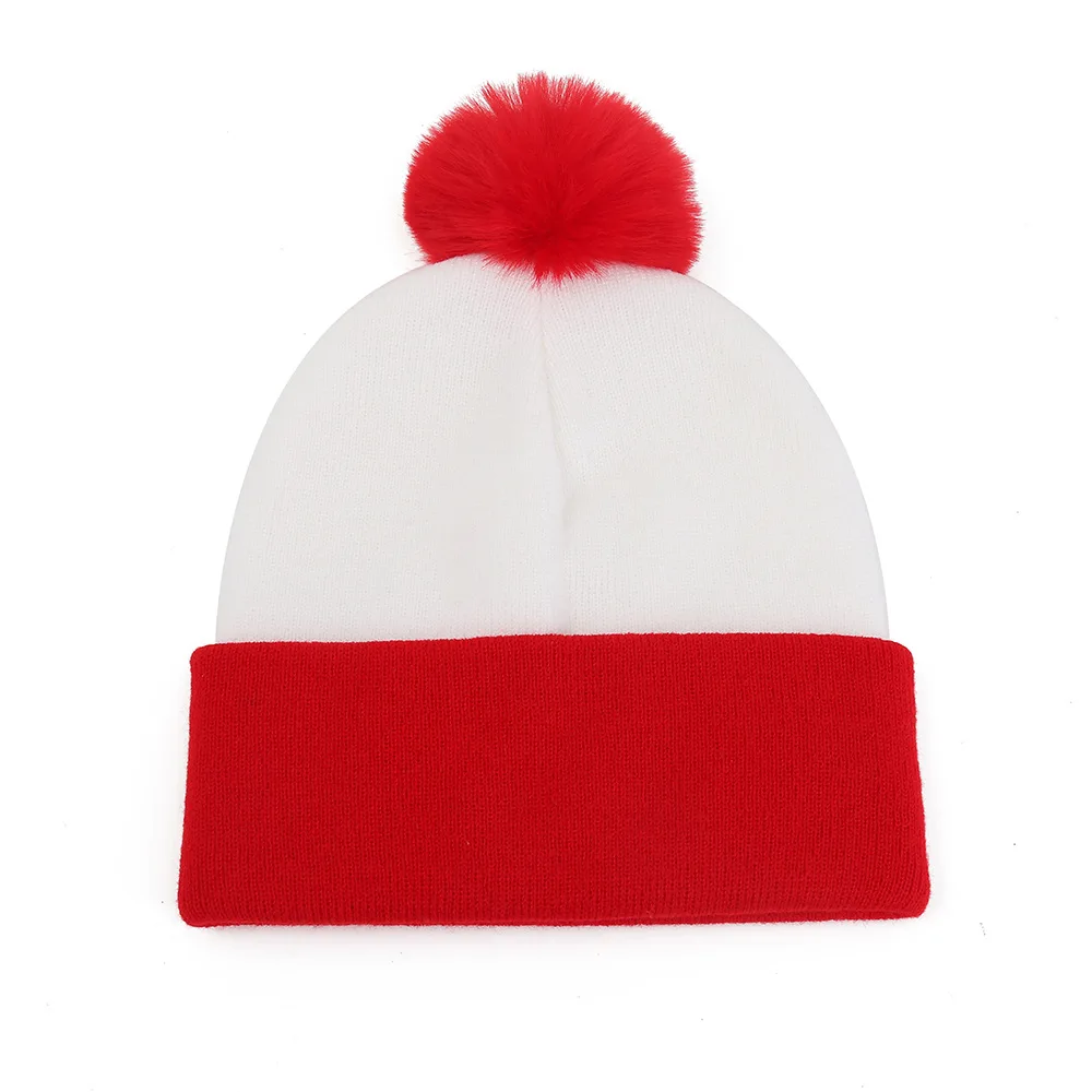 Winter Autumn Halloween Costume Red White Knit Beanie Hat with Pompoms Nerd No Lenses Glasses for Men and Women anime hat caps