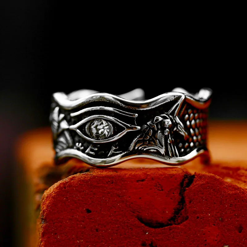 BEIER 2024 New Arrival Stainless Steel Egyptian Anubis Ring Eye of Horus Ring With White Zircon  Ethnic Fashion Jewelry  For Men