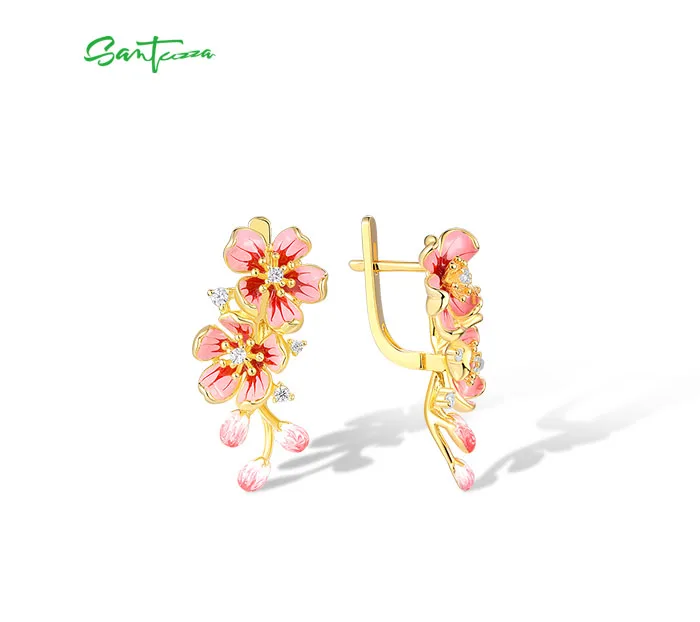 SANTUZZA Echte 925 Sterling Silber Ohrhänger für Damen, Funkelnde Bunte Blumen-Ohrringe, Zarter Hochzeitsschmuck – Detail 12
