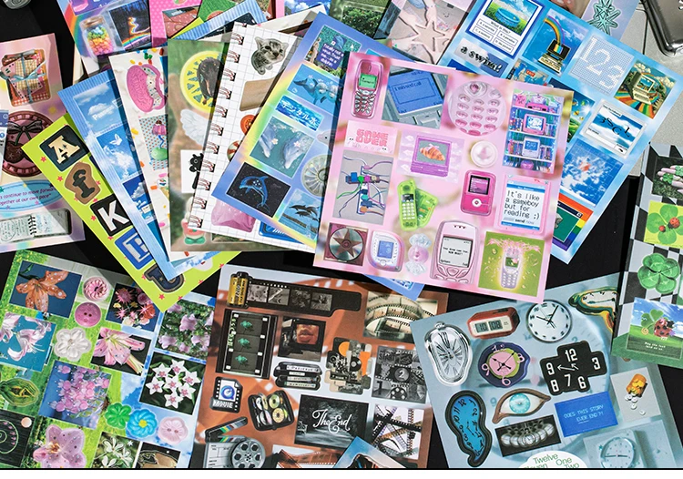 TIANZI 20 Sheets PET Die Cut Stickers Book Retro Cartoon Decorative Scrapbooking Materials Handmade Japanese Stationery Supplies