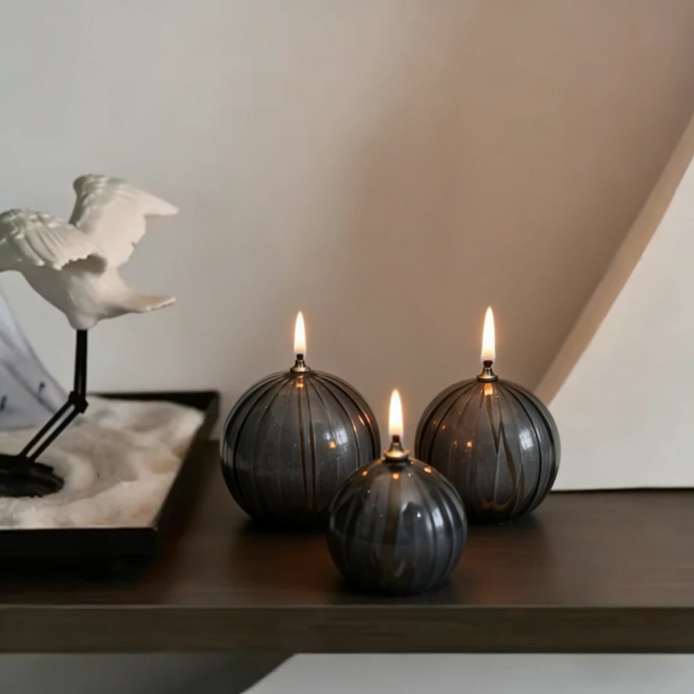 Set aus 3 Modernen Einfachen Gestreiften Nachfüllbaren Glas-Öllampen Nachfüllbare Glas-Laternen Nordischer Stil Wohnungsdekoration Accessoires