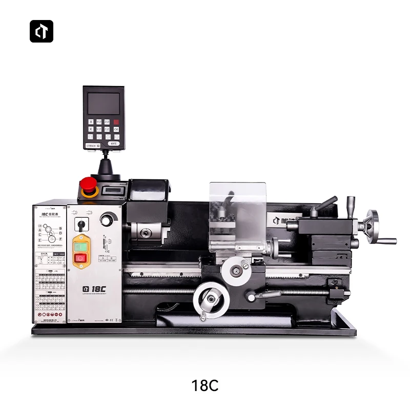18C Mini Metal Lathe Machine for Wood Metalworking Turning Drilling Threading Variable Speed 3 Jaw Chuck 2-axis Digital Display