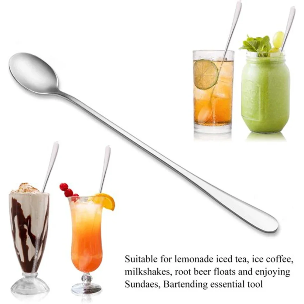 4PCS Stainless Steel Coffee Spoon Ice Cream Dessert Tea Stirring Spoon For Picnic Kitchen Accessories Bar Tools Long Handled