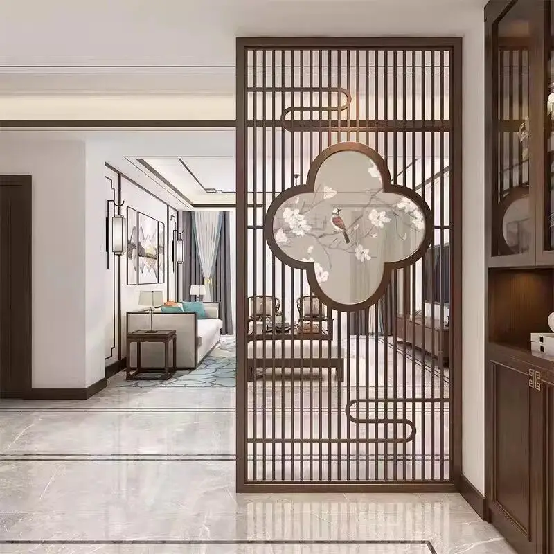Through the hall partition screen living room Chinese Song Dynasty aesthetics solid wood grille entrance door feng shui blocking