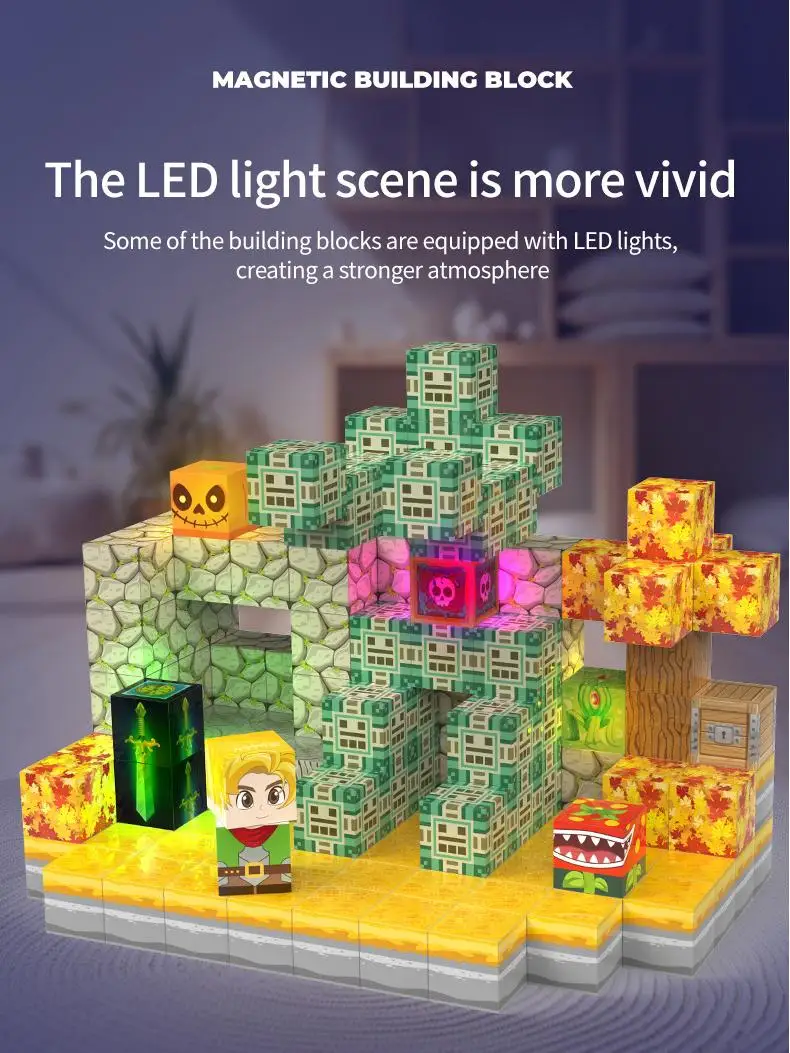 مكعبات بناء مغناطيسية مع أضواء الأميرة والمحارب الجذعية مونتيسوري مكعبات التراص الحسية ألعاب للأعمار من 3 سنوات فما فوق هدايا للفتيات