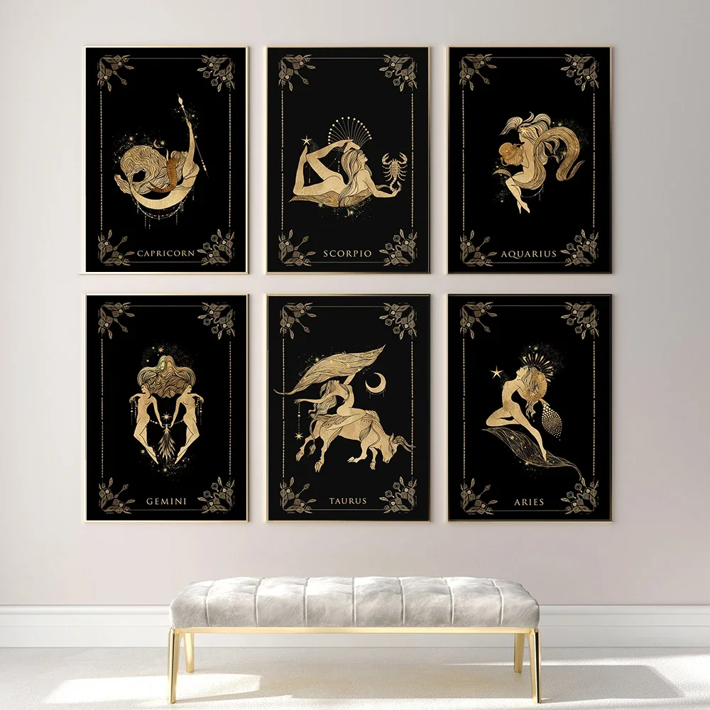 Aquarius Aries Gemini Leo Print Zodiac Witchy Decor Pictures Astrology Art Goddess Wall Canvas Painting Gift Witchcraft Poster