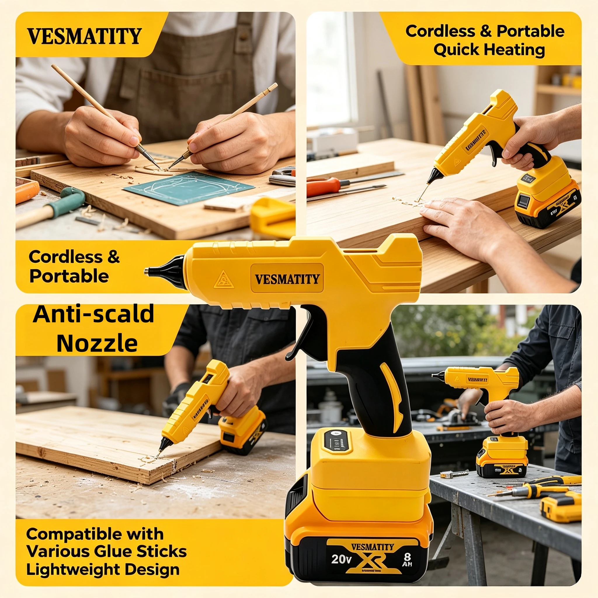Hot Melt Glue Gun Cordless - Pistolet à colle chaude VESMATITY DIY,