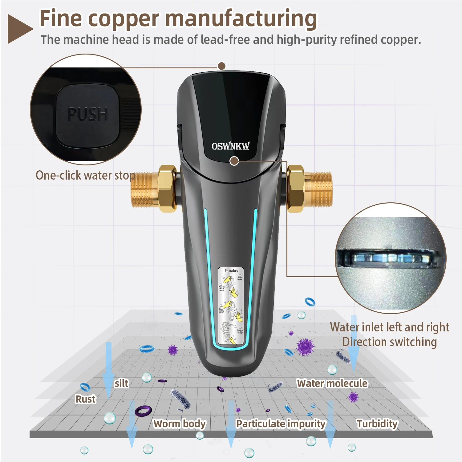 OSWNKW-01Pre Filter Purifier Hele Huis Spin Down Sediment Water Filter Centrale Voorfilter Systeem Backwash Rvs Mesh